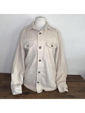Distortion Men's Modern Beige Button-Up Shirt Medium